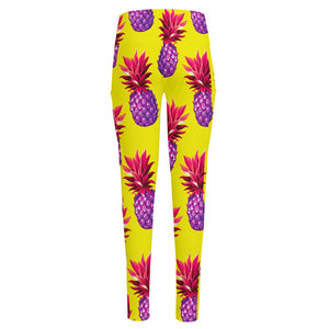 Purple EDM Pineapple Pattern Print High-Waisted Pocket Leggings