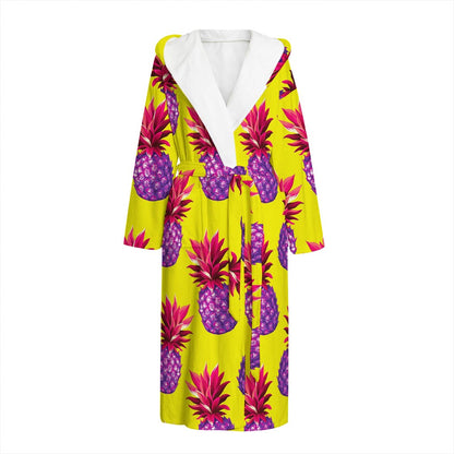Purple EDM Pineapple Pattern Print Hooded Bathrobe