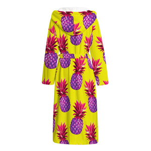 Purple EDM Pineapple Pattern Print Hooded Bathrobe