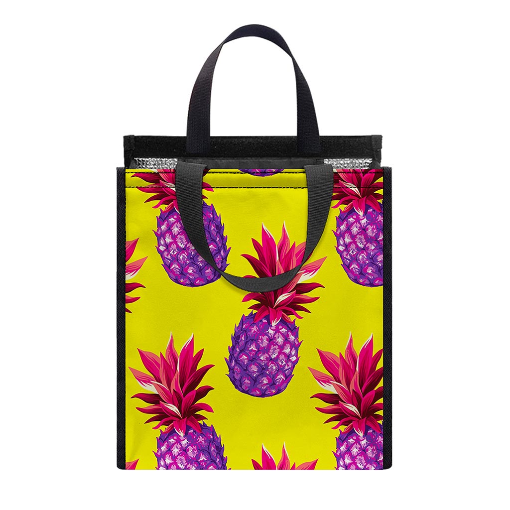 Purple EDM Pineapple Pattern Print Insulated Lunch Tote