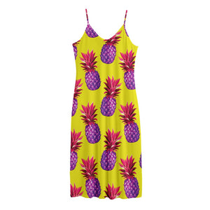 Purple EDM Pineapple Pattern Print Jersey Midi Cami Dress