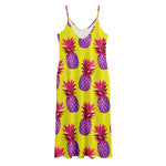 Purple EDM Pineapple Pattern Print Jersey Midi Cami Dress