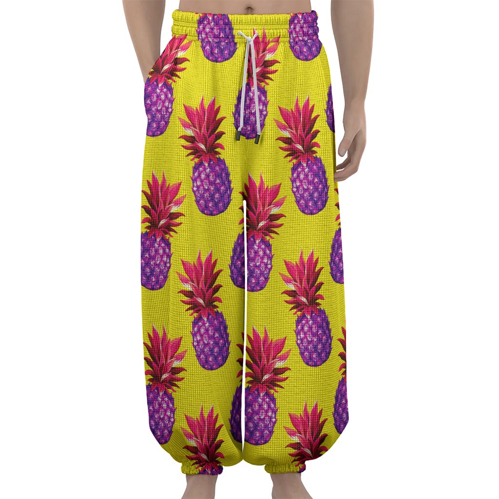 Purple EDM Pineapple Pattern Print Lantern Pants