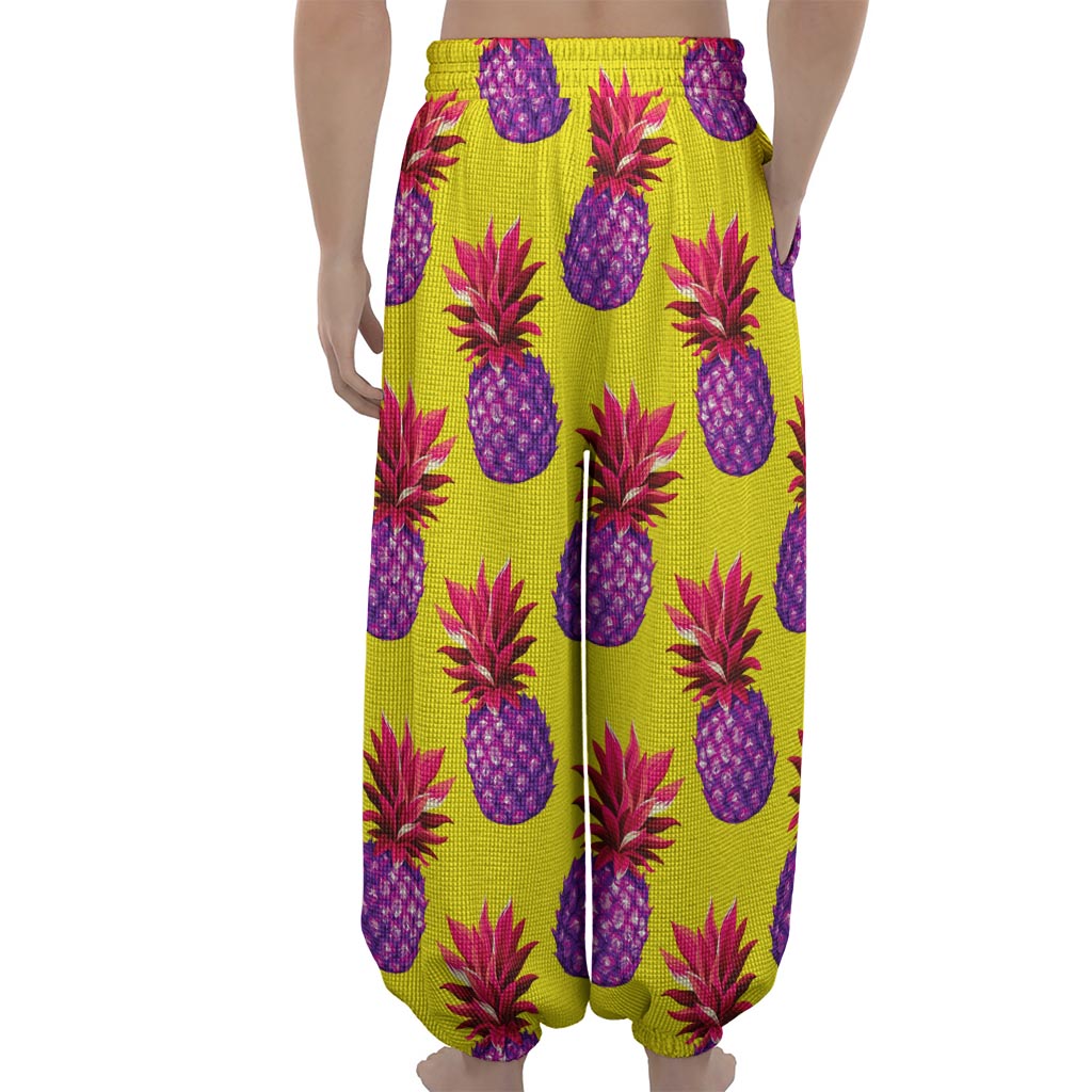 Purple EDM Pineapple Pattern Print Lantern Pants