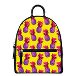Purple EDM Pineapple Pattern Print Leather Backpack