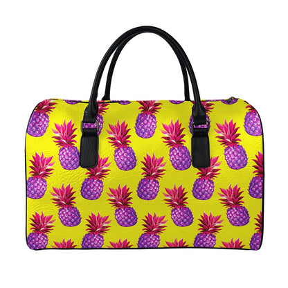 Purple EDM Pineapple Pattern Print Leather Duffle Bag