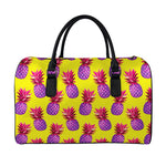 Purple EDM Pineapple Pattern Print Leather Duffle Bag