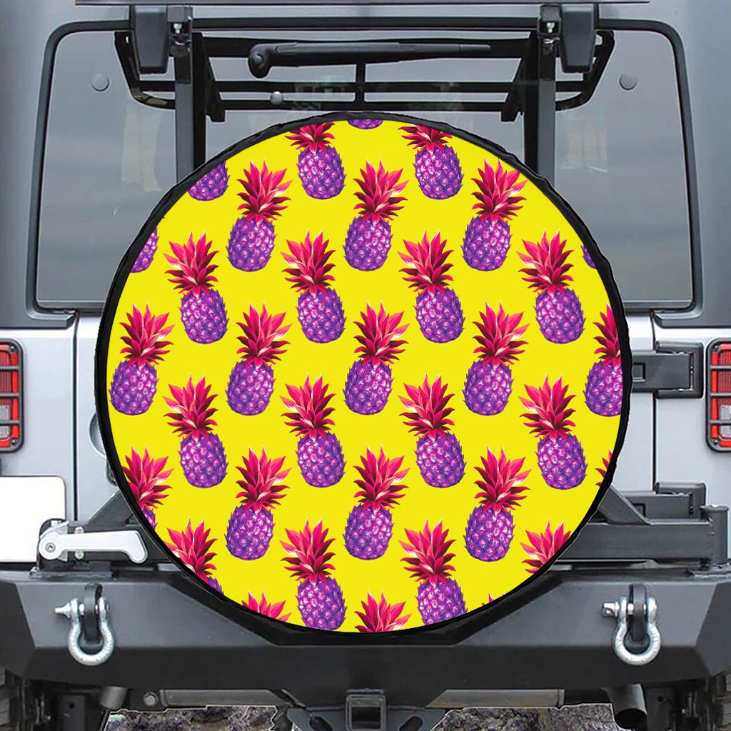 Purple EDM Pineapple Pattern Print Leather Spare Tire Cover