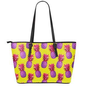 Purple EDM Pineapple Pattern Print Leather Tote Bag