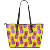 Purple EDM Pineapple Pattern Print Leather Tote Bag