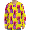 Purple EDM Pineapple Pattern Print Long Sleeve Baseball Jersey