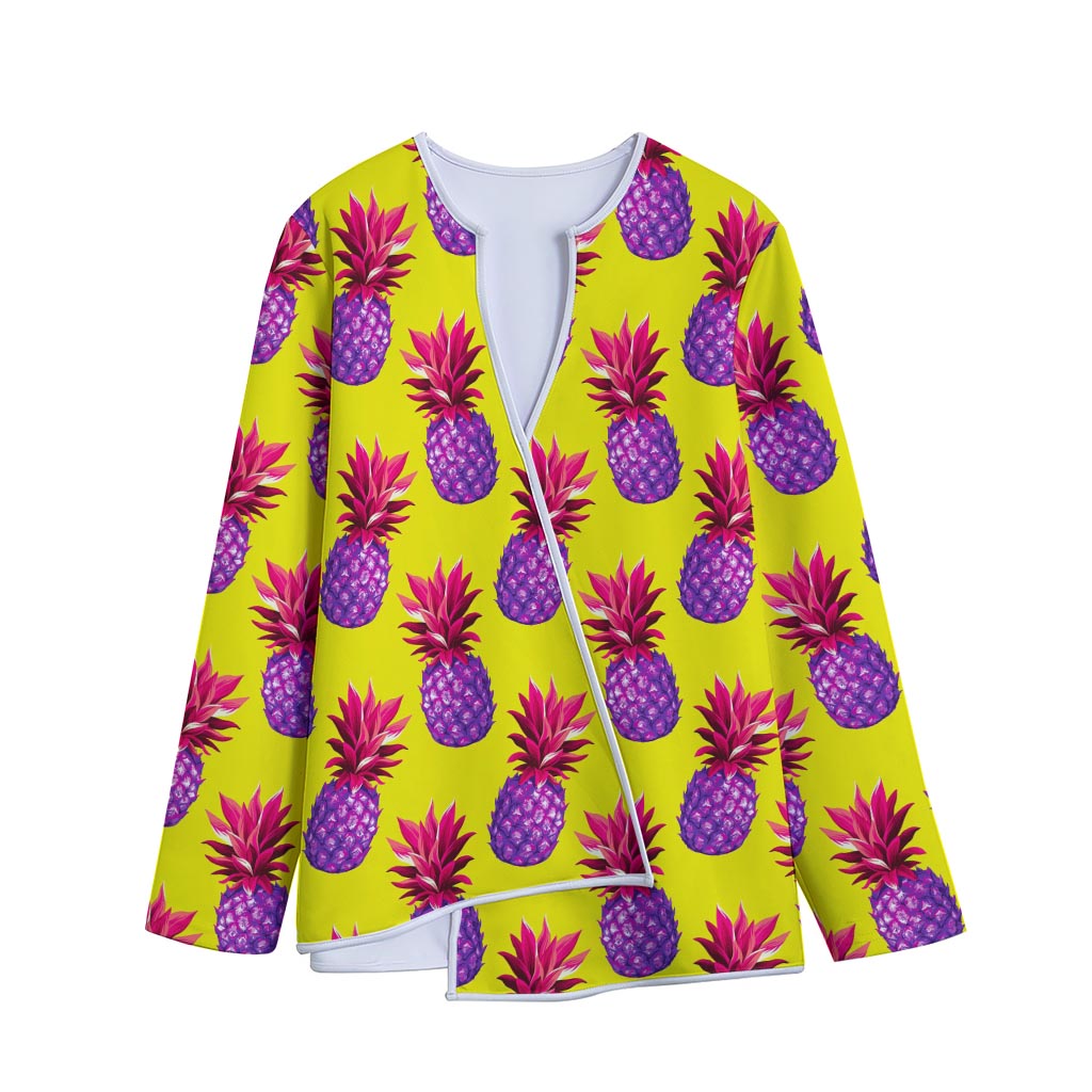 Purple EDM Pineapple Pattern Print Long Sleeve Short Coat