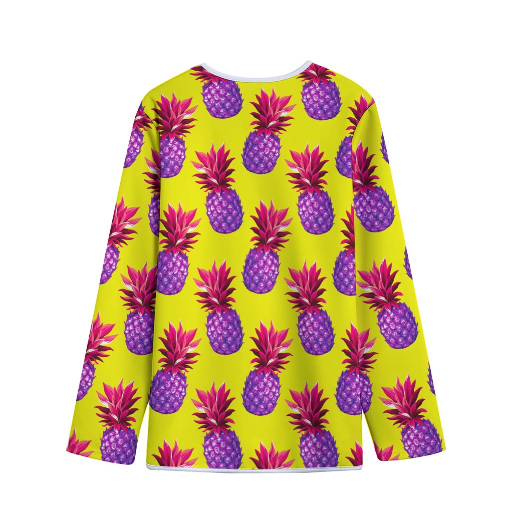 Purple EDM Pineapple Pattern Print Long Sleeve Short Coat