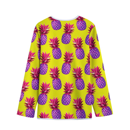 Purple EDM Pineapple Pattern Print Long Sleeve Short Coat