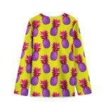 Purple EDM Pineapple Pattern Print Long Sleeve Short Coat