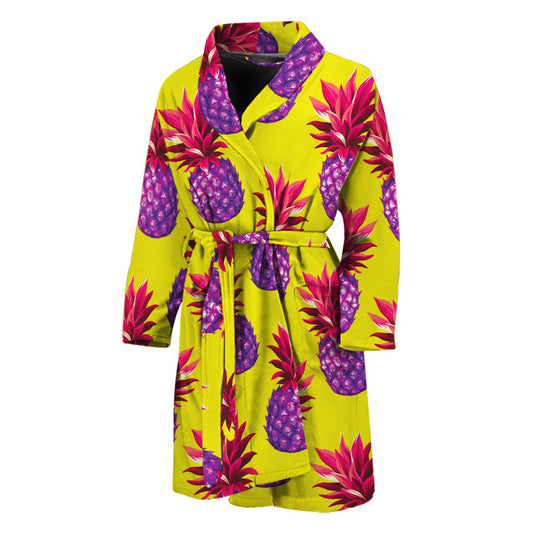 Purple EDM Pineapple Pattern Print Men's Bathrobe