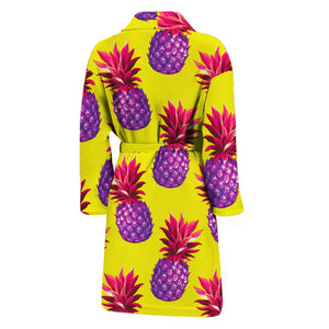 Purple EDM Pineapple Pattern Print Men's Bathrobe