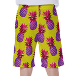 Purple EDM Pineapple Pattern Print Men's Beach Shorts