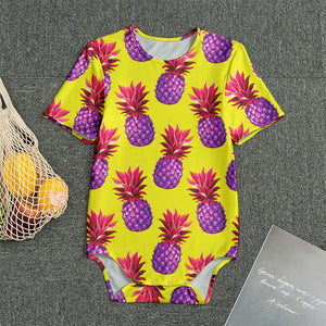 Purple EDM Pineapple Pattern Print Men's Bodysuit