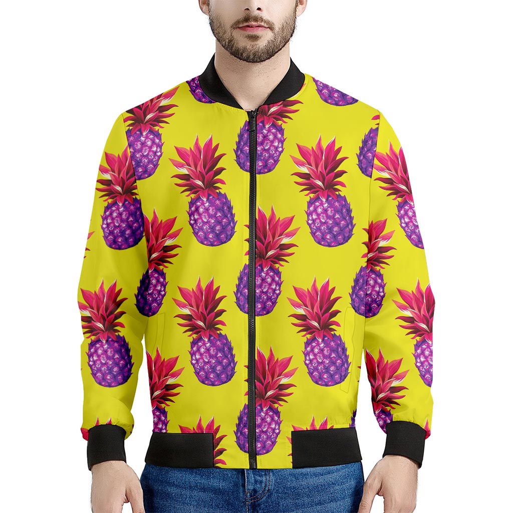 Purple EDM Pineapple Pattern Print Men's Bomber Jacket