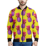 Purple EDM Pineapple Pattern Print Men's Bomber Jacket