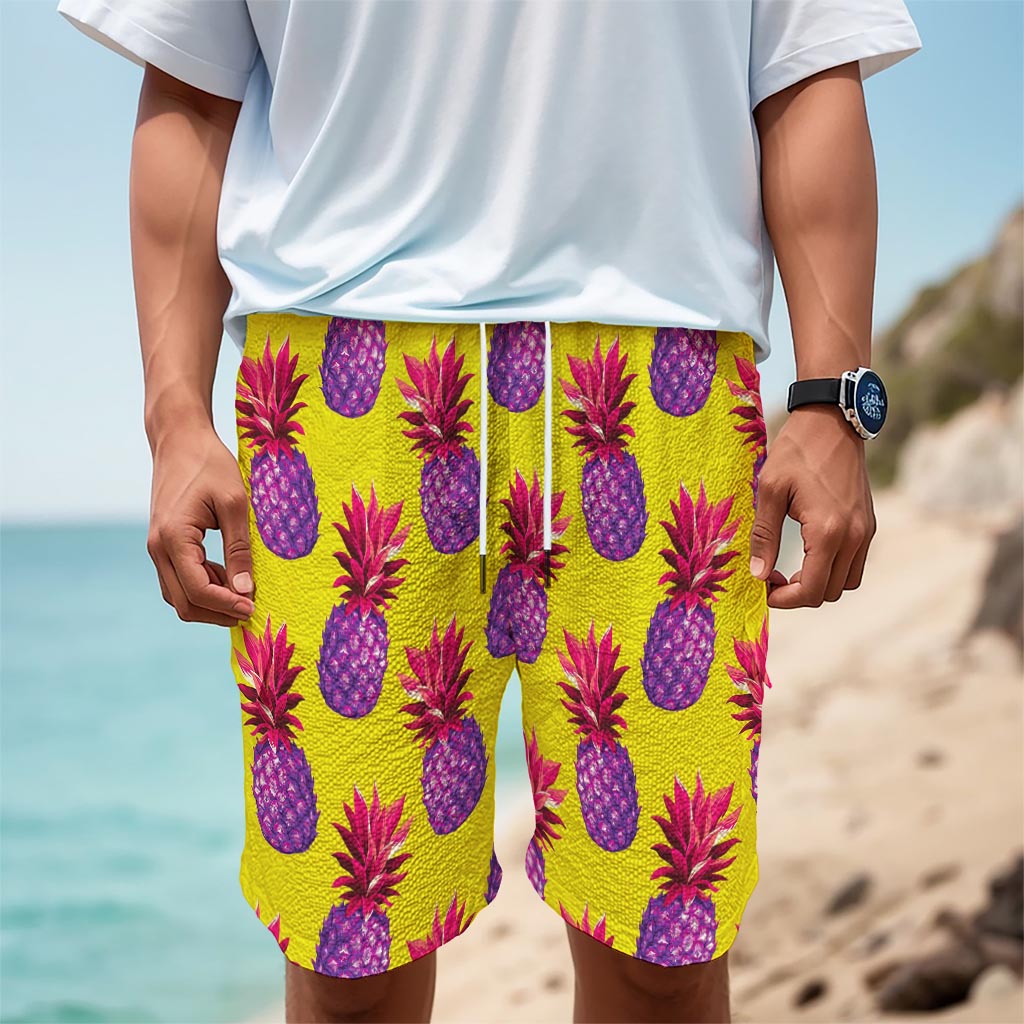 Purple EDM Pineapple Pattern Print Men's Cargo Shorts