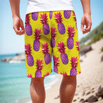 Purple EDM Pineapple Pattern Print Men's Cargo Shorts