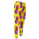 Purple EDM Pineapple Pattern Print Men's Compression Pants