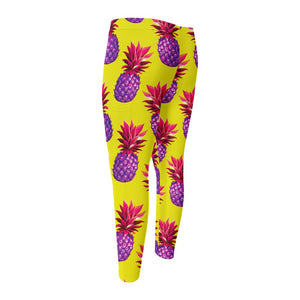 Purple EDM Pineapple Pattern Print Men's Compression Pants