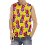Purple EDM Pineapple Pattern Print Men's Fitness Tank Top