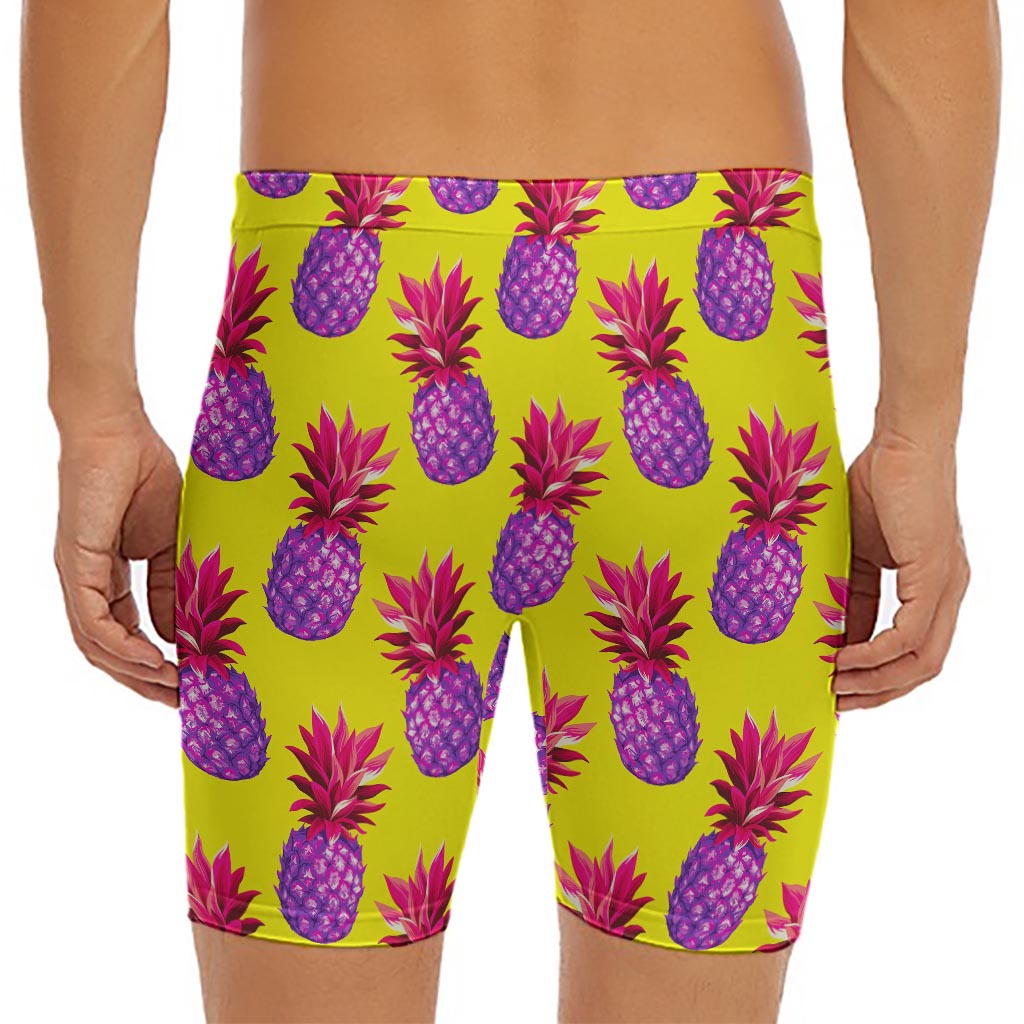 Purple EDM Pineapple Pattern Print Men's Long Boxer Briefs