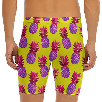 Purple EDM Pineapple Pattern Print Men's Long Boxer Briefs
