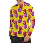 Purple EDM Pineapple Pattern Print Men's Long Sleeve Rash Guard