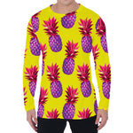 Purple EDM Pineapple Pattern Print Men's Long Sleeve T-Shirt