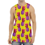Purple EDM Pineapple Pattern Print Men's Muscle Tank Top