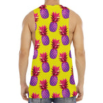 Purple EDM Pineapple Pattern Print Men's Muscle Tank Top