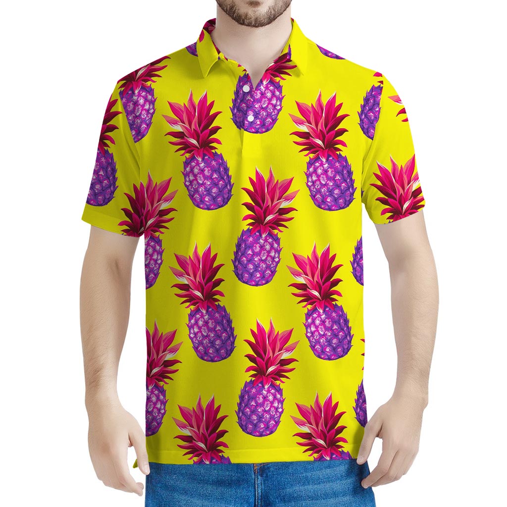 Purple EDM Pineapple Pattern Print Men's Polo Shirt