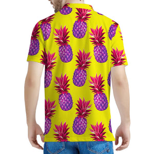 Purple EDM Pineapple Pattern Print Men's Polo Shirt