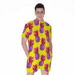Purple EDM Pineapple Pattern Print Men's Rompers