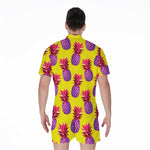 Purple EDM Pineapple Pattern Print Men's Rompers