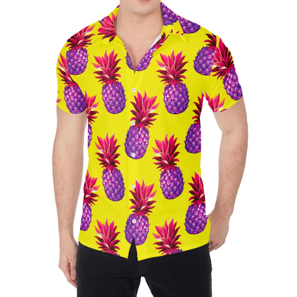 Purple EDM Pineapple Pattern Print Men's Shirt