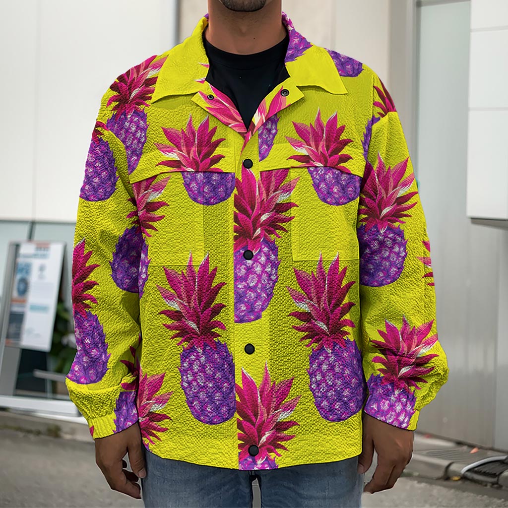 Purple EDM Pineapple Pattern Print Men's Shirt Jacket