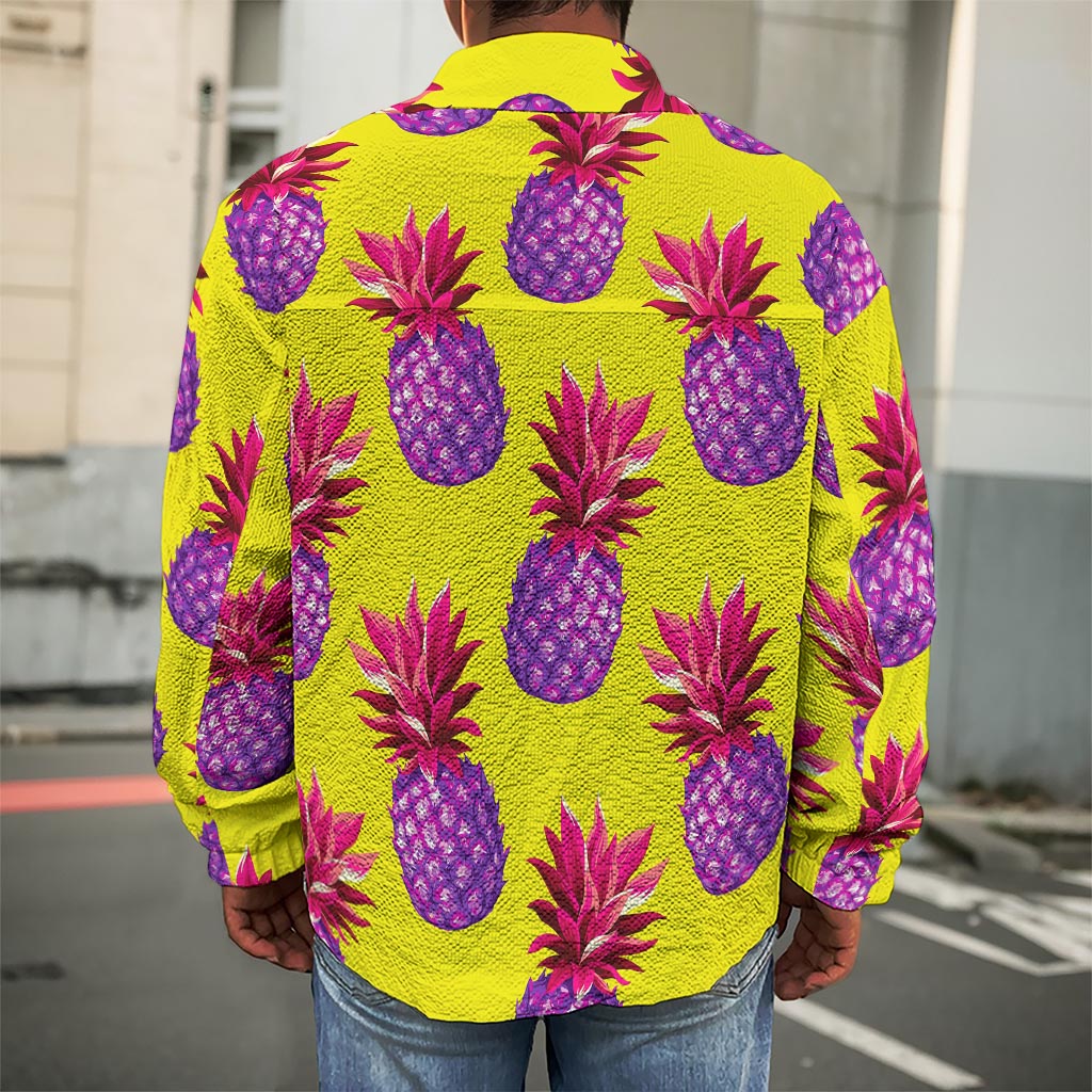 Purple EDM Pineapple Pattern Print Men's Shirt Jacket