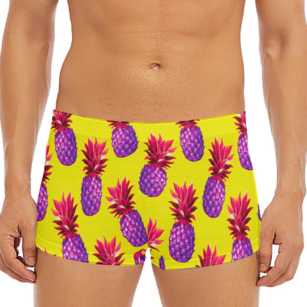 Purple EDM Pineapple Pattern Print Men's Short Boxer Briefs