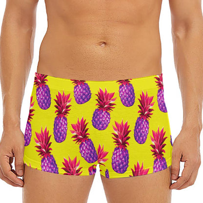 Purple EDM Pineapple Pattern Print Men's Short Boxer Briefs