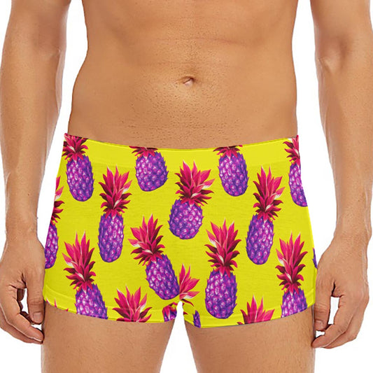 Purple EDM Pineapple Pattern Print Men's Short Boxer Briefs