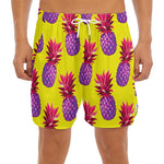 Purple EDM Pineapple Pattern Print Men's Split Running Shorts