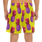 Purple EDM Pineapple Pattern Print Men's Split Running Shorts