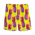 Purple EDM Pineapple Pattern Print Men's Athletic Shorts