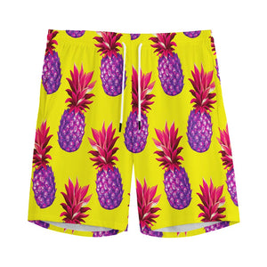 Purple EDM Pineapple Pattern Print Men's Sports Shorts